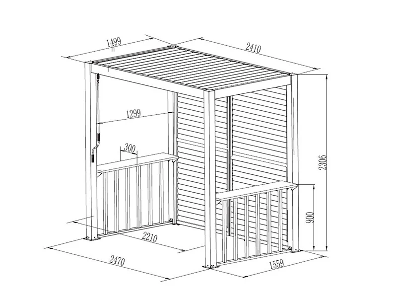 Pergola San Juan do grilla, z ściankami i bokami z lameli, 2,5x1,5x2,3m, Czarna/Imitacja drewna - Image 11
