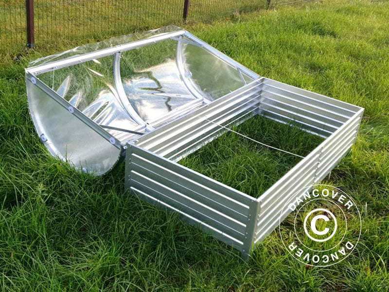 Podwyższona grządka ogrodowa z łukowym przykryciem z PCV, 0,75x1,5x0,75m, Srebrna - Image 2