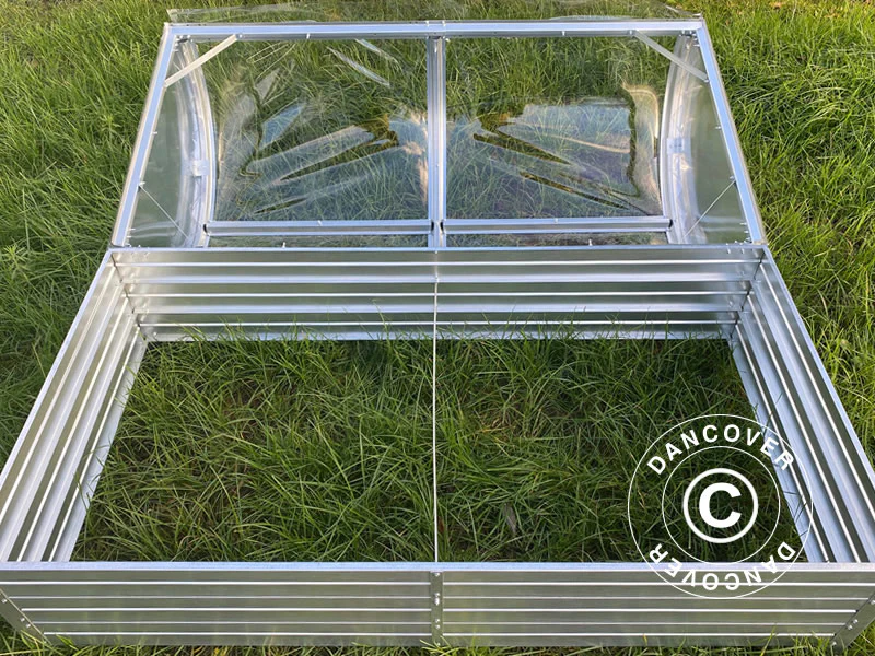 Podwyższona grządka ogrodowa z łukowym przykryciem z PCV, 0,75x1,5x0,75m, Srebrna - Image 3