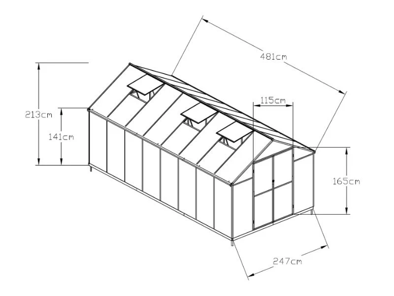 Szklarnia poliwęglan 11,8m2, 2,47x4,81x2,13m, Czarny - Image 5