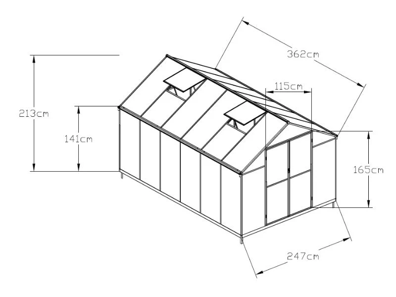 Szklarnia poliwęglan 8,94m2, 2,47x3,62x2,13m, Czarny - Image 5