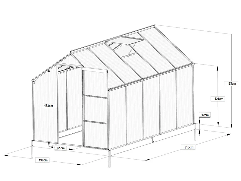 Szklarnia Poliwęglanowa 5,89m², 1,9x3,1x2,05m z podstawą, Czarna - Image 11