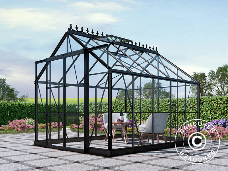 Szklarnia szklana 2,44x3,08x2,34m z podstawą i ozdobnym zwieńczeniem dachu, 7,51m², Czarna - Image 2
