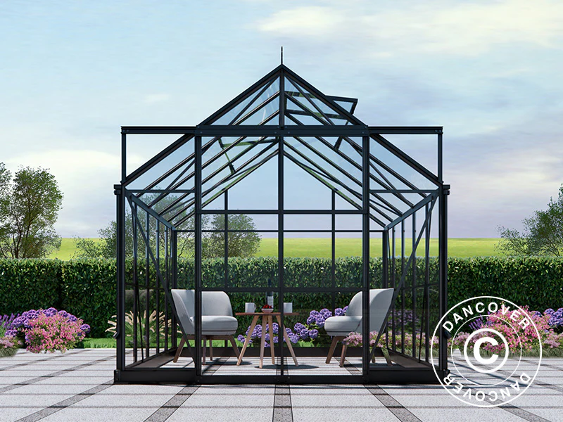 Szklarnia szklana 2,44x3,08x2,34m z podstawą i ozdobnym zwieńczeniem dachu, 7,51m², Czarna - Image 5