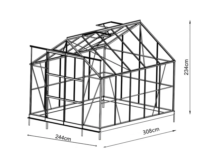 Szklarnia szklana 2,44x3,08x2,34m z podstawą i ozdobnym zwieńczeniem dachu, 7,51m², Czarna - Image 9