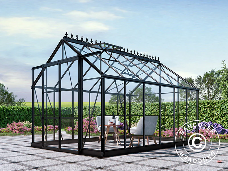 Szklarnia szklana 2,44x3,68x2,34m z podstawą i ozdobnym zwieńczeniem dachu, 8,97m², Czarna - Image 3