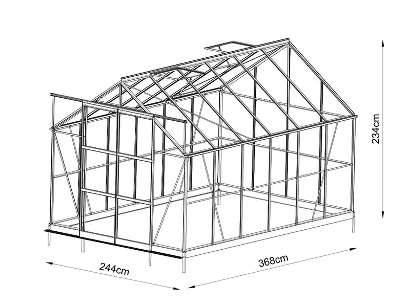 Szklarnia szklana 2,44x3,68x2,34m z podstawą i ozdobnym zwieńczeniem dachu, 8,97m², Czarna - Image 9