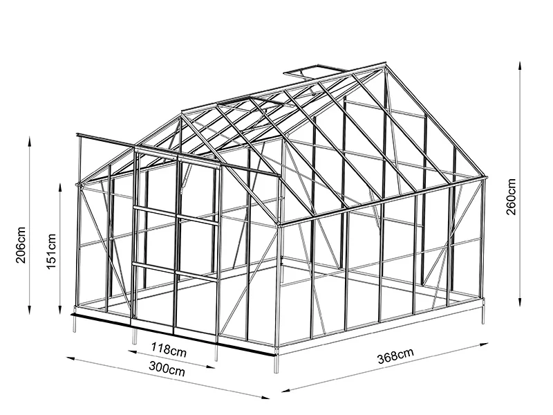Szklarnia szklana 3x3,68x2,6m z podstawą i ozdobnym zwieńczeniem dachu, 11,04m², Czarna - Image 10