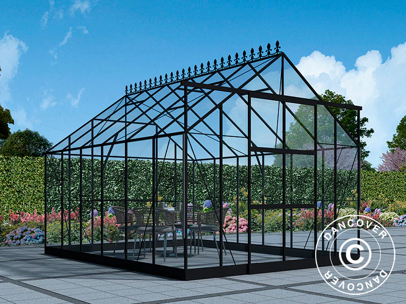Szklarnia szklana 3x3,68x2,6m z podstawą i ozdobnym zwieńczeniem dachu, 11,04m², Czarna - Image 3