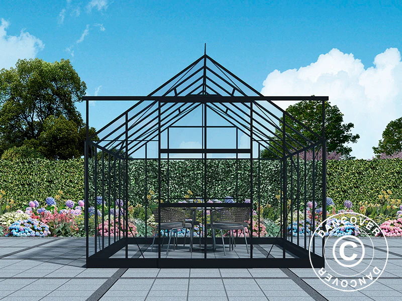 Szklarnia szklana 3x3,68x2,6m z podstawą i ozdobnym zwieńczeniem dachu, 11,04m², Czarna - Image 4