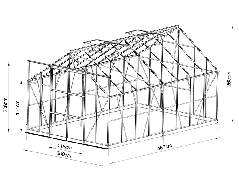 Szklarnia szklana 3x4,87x2,6m z podstawą i ozdobnym zwieńczeniem dachu, 14,61m², Czarna - Image 10