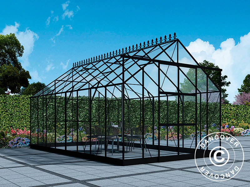 Szklarnia szklana 3x4,87x2,6m z podstawą i ozdobnym zwieńczeniem dachu, 14,61m², Czarna - Image 2