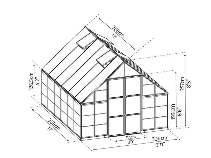 Szklarnia z poliwęglanu Balance 11,1m², Palram/Canopia, 3,04x3,66x2,57m, Srebrna - Image 11