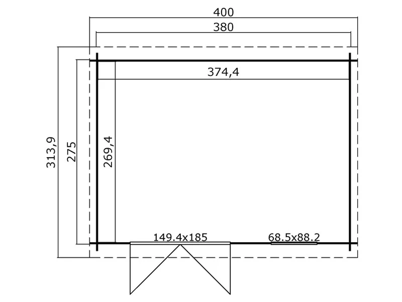 Szopa drewniana Asker 3,8x2,75x2,11m, 28mm, 10,09m², Jasny szary - Image 6