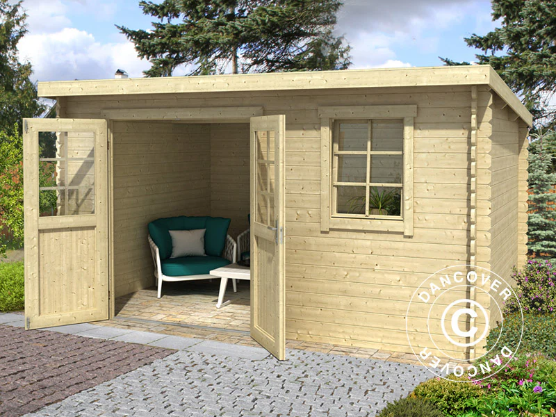 Szopa drewniana Asker 3,8x2,75x2,11m, 28mm, 10,09m², Naturalne drewno - Image 2