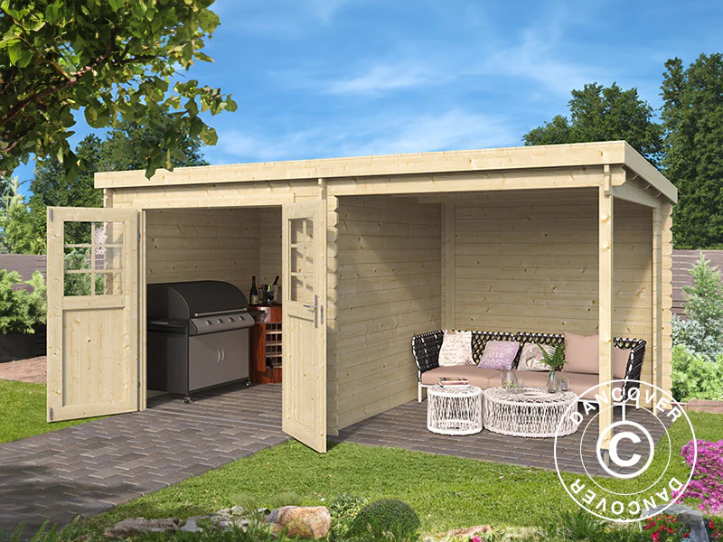 Szopa drewniana Lahti z zadaszeniem 4,24x2,2x2m, 28mm, 8,9m², Naturalna - Image 2