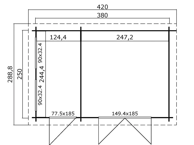 Szopa drewniana Narva 3,8x2,5x2,39m, 28mm, 9,3m², Naturalny - Image 8