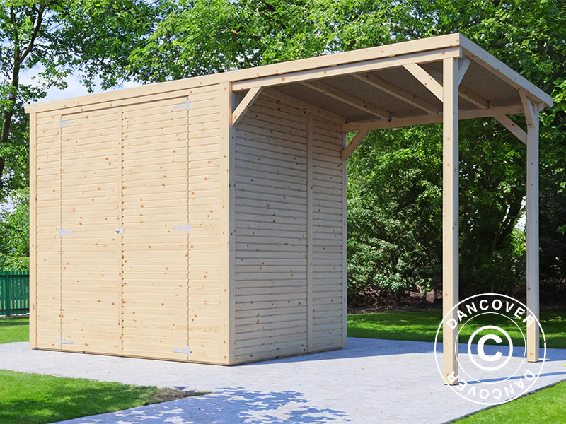 Szopa drewniana z daszkiem, Bertilo Cubico 2Plus, 3,73x1,57x2,08m, 2,43m² + 3,37m², Naturalne drewno - Image 2