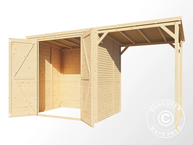 Szopa drewniana z daszkiem, Bertilo Cubico 2Plus, 3,73x1,57x2,08m, 2,43m² + 3,37m², Naturalne drewno - Image 4