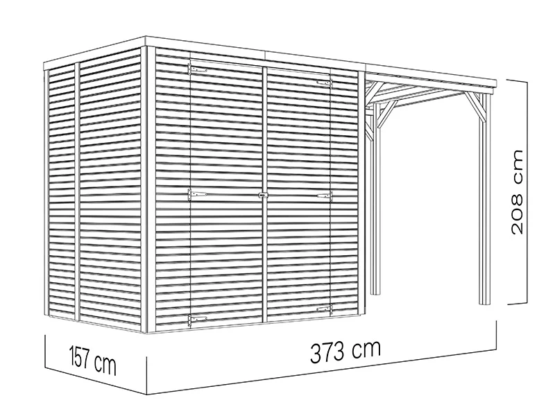 Szopa drewniana z daszkiem, Bertilo Cubico 2Plus, 3,73x1,57x2,08m, 2,43m² + 3,37m², Naturalne drewno - Image 5