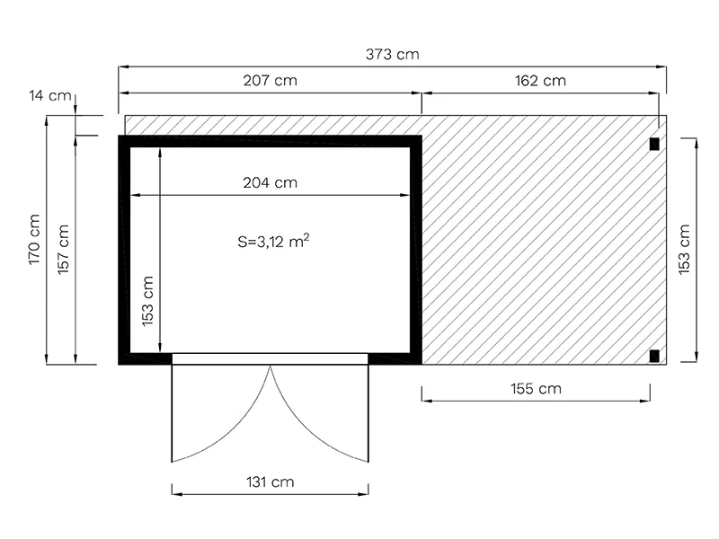 Szopa drewniana z daszkiem, Bertilo Cubico 2Plus, 3,73x1,57x2,08m, 2,43m² + 3,37m², Naturalne drewno - Image 6