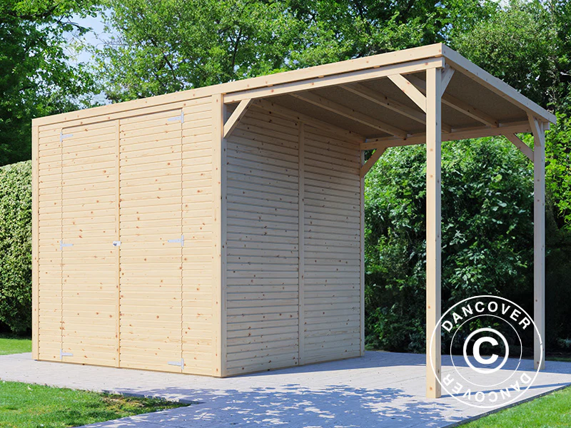 Szopa drewniana z daszkiem, Bertilo Cubico 3Plus, 3,73x2,02x2,08m, 4,3m²+1,5m², Naturalne drewno - Image 2