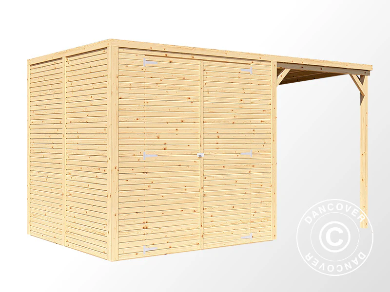 Szopa drewniana z daszkiem, Bertilo Cubico 3Plus, 3,73x2,02x2,08m, 4,3m²+1,5m², Naturalne drewno - Image 3