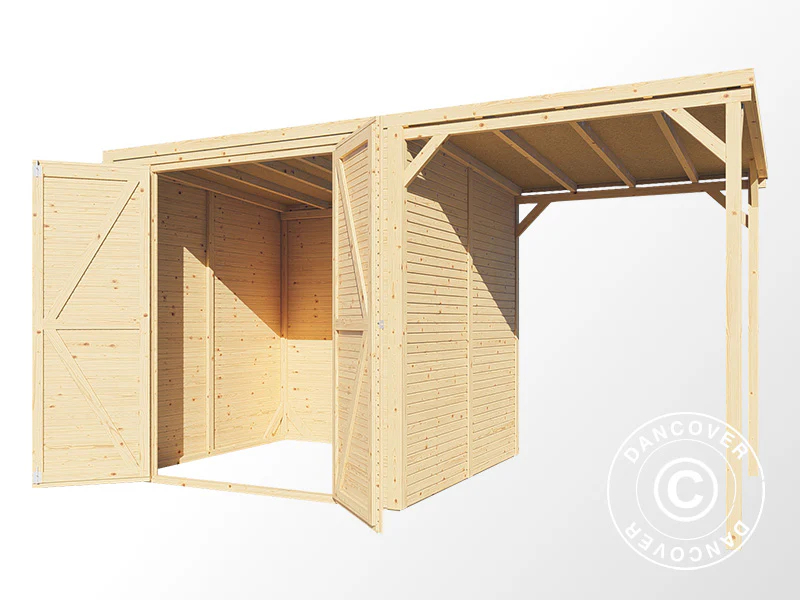 Szopa drewniana z daszkiem, Bertilo Cubico 3Plus, 3,73x2,02x2,08m, 4,3m²+1,5m², Naturalne drewno - Image 4