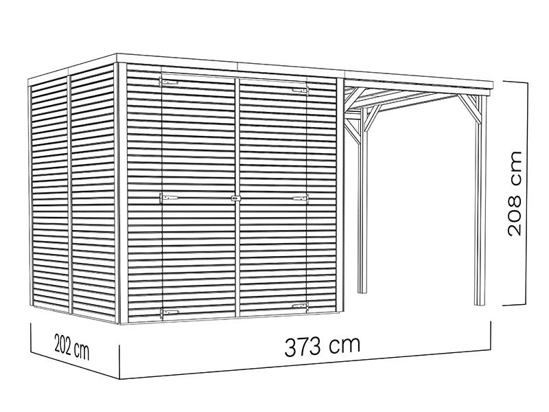 Szopa drewniana z daszkiem, Bertilo Cubico 3Plus, 3,73x2,02x2,08m, 4,3m²+1,5m², Naturalne drewno - Image 5
