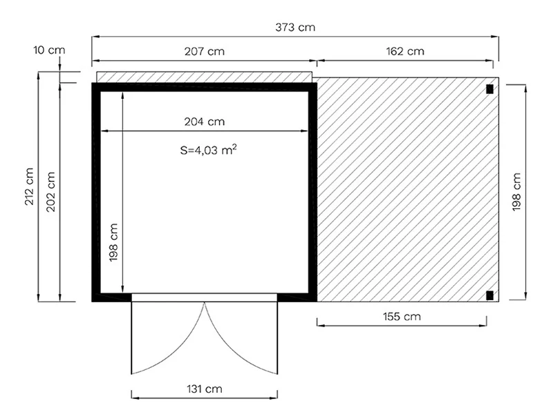 Szopa drewniana z daszkiem, Bertilo Cubico 3Plus, 3,73x2,02x2,08m, 4,3m²+1,5m², Naturalne drewno - Image 6