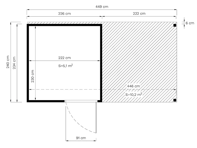 Szopa drewniana z daszkiem, Bertilo Cubus 2L, 4,49x2,34x2,32m, 5,1m²+5,15m², Naturalne drewno - Image 7