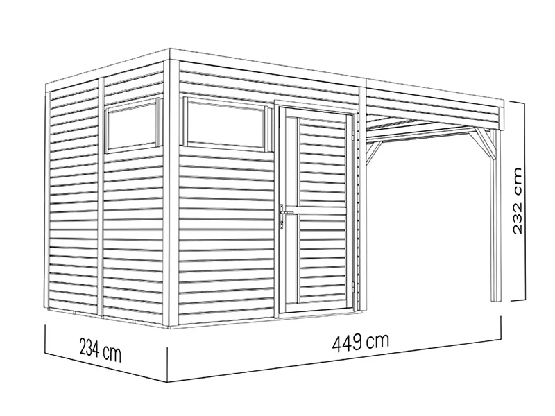 Szopa drewniana z daszkiem, Bertilo Cubus 2L, 4,49x2,34x2,32m, 5,1m²+ 5,15m², Szara - Image 5