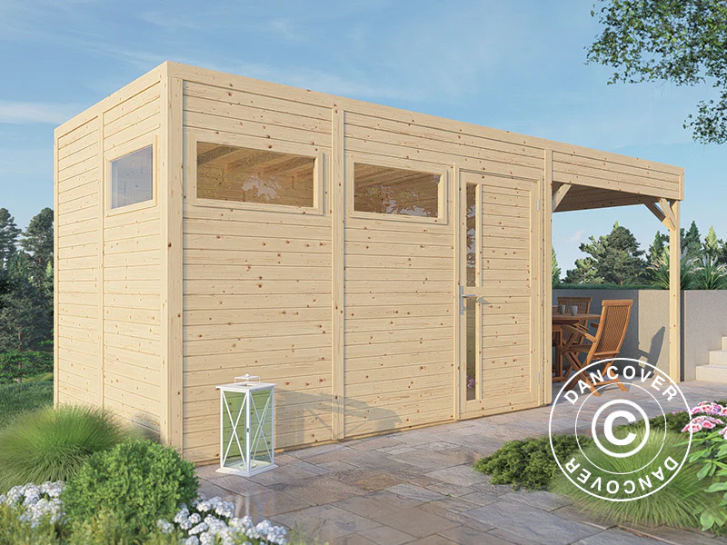 Szopa drewniana z daszkiem, Bertilo Cubus 3L, 5,58x2,34x2,32m, 7,65m²+5,15m², Naturalne drewno - Image 3