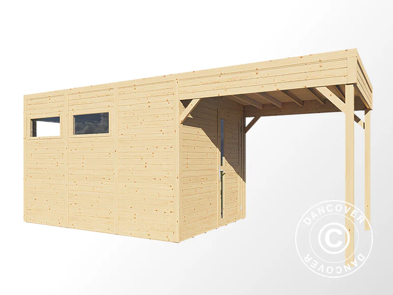 Szopa drewniana z daszkiem, Bertilo Cubus 3L, 5,58x2,34x2,32m, 7,65m²+5,15m², Naturalne drewno - Image 4
