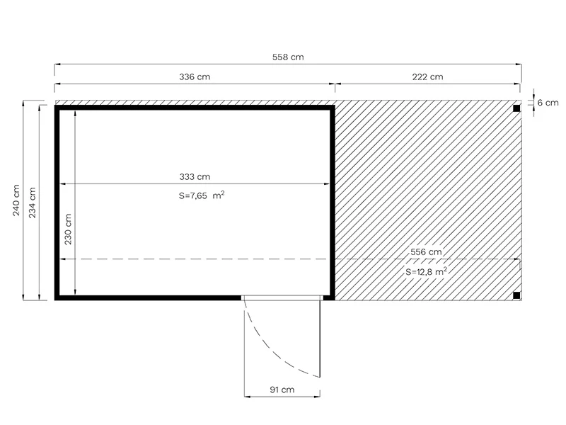 Szopa drewniana z daszkiem, Bertilo Cubus 3L, 5,58x2,34x2,32m, 7,65m²+5,15m², Naturalne drewno - Image 7