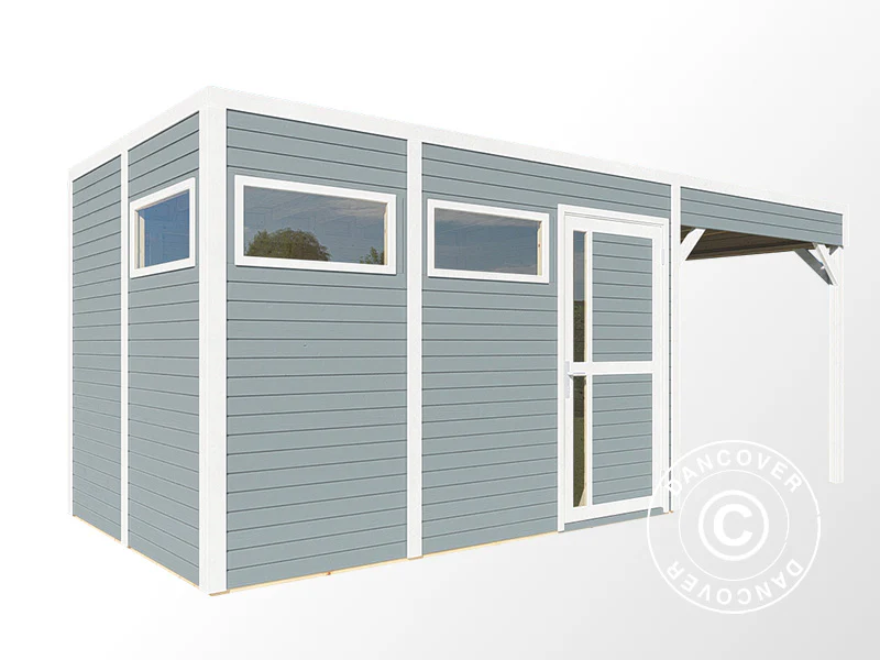 Szopa drewniana z daszkiem, Bertilo Cubus 3L, 5,58x2,34x2,32m, 7,65m²+5,15m², Szara - Image 3