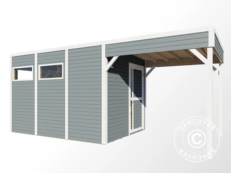 Szopa drewniana z daszkiem, Bertilo Cubus 3L, 5,58x2,34x2,32m, 7,65m²+5,15m², Szara - Image 4