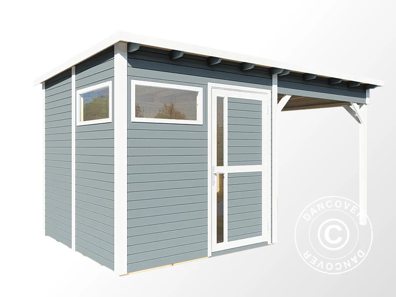 Szopa drewniana z daszkiem, Bertilo Pentus 2L, 4,49x2,34x2,33m, 5,1m²+5,1m², Szara - Image 3