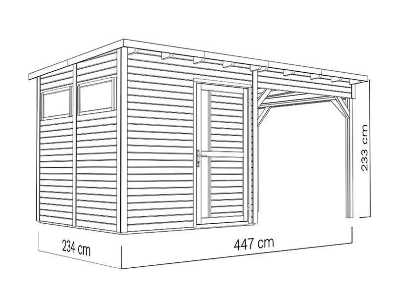 Szopa drewniana z daszkiem, Bertilo Pentus 2L, 4,49x2,34x2,33m, 5,1m²+5,1m², Szara - Image 6