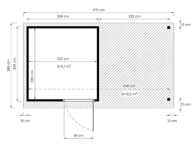 Szopa drewniana z daszkiem, Bertilo Pentus 2L, 4,49x2,34x2,33m, 5,1m²+5,1m², Szara - Image 7
