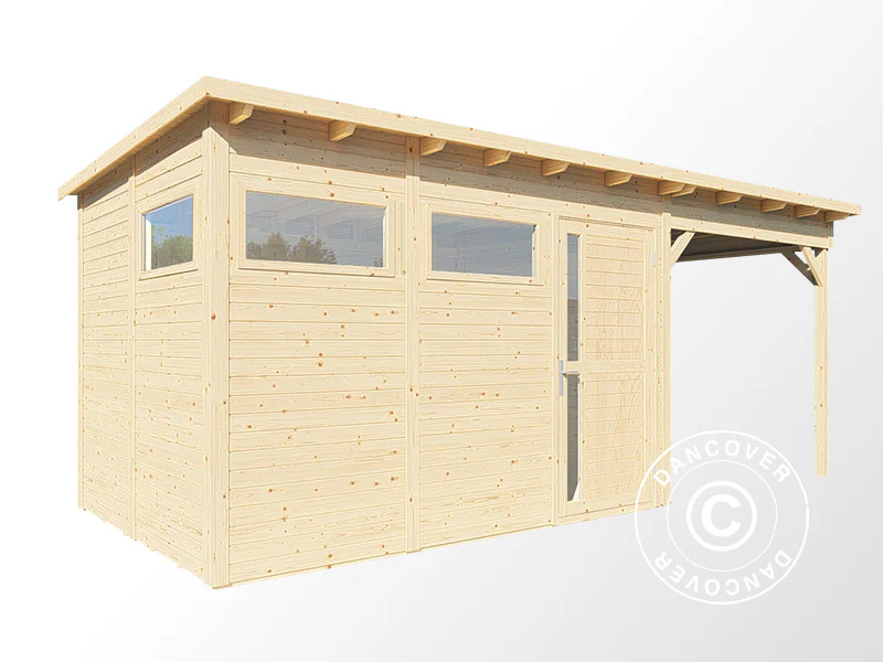 Szopa drewniana z daszkiem, Bertilo Pentus 3L, 5,58x2,34x2,33m, 7,65m²+5,15m², Naturalne drewno - Image 3