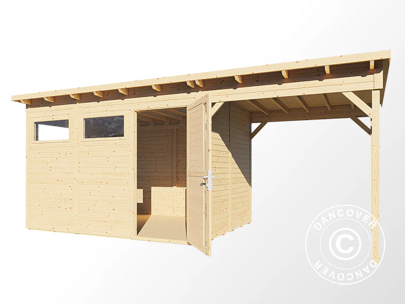 Szopa drewniana z daszkiem, Bertilo Pentus 3L, 5,58x2,34x2,33m, 7,65m²+5,15m², Naturalne drewno - Image 4