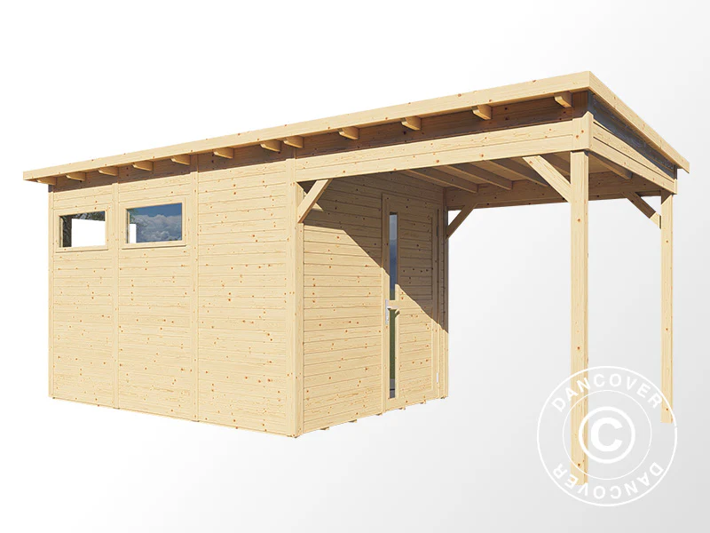 Szopa drewniana z daszkiem, Bertilo Pentus 3L, 5,58x2,34x2,33m, 7,65m²+5,15m², Naturalne drewno - Image 5