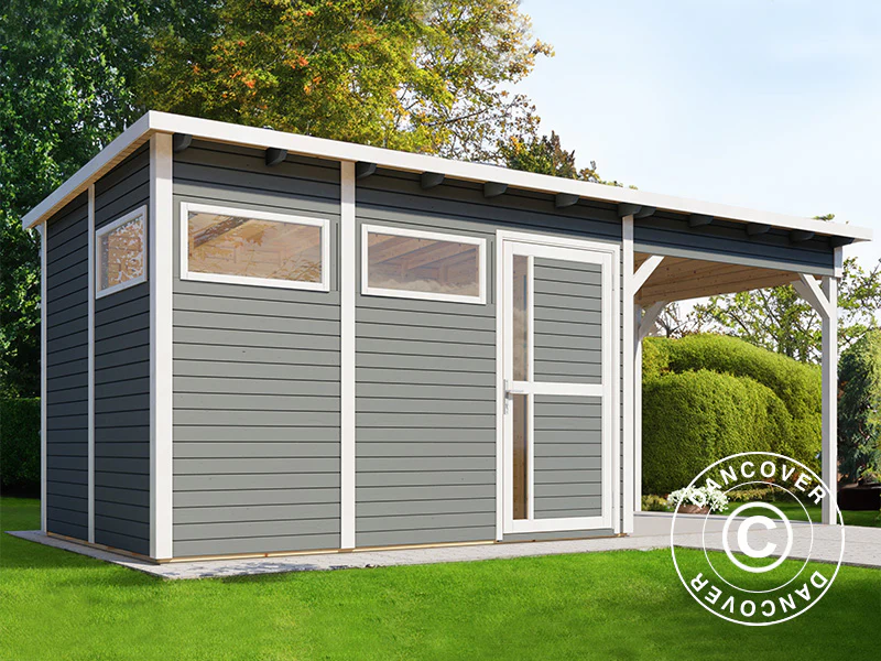 Szopa drewniana z daszkiem, Bertilo Pentus 3L, 5,58x2,34x2,33m, 7,65m²+5,15m², Szara - Image 2