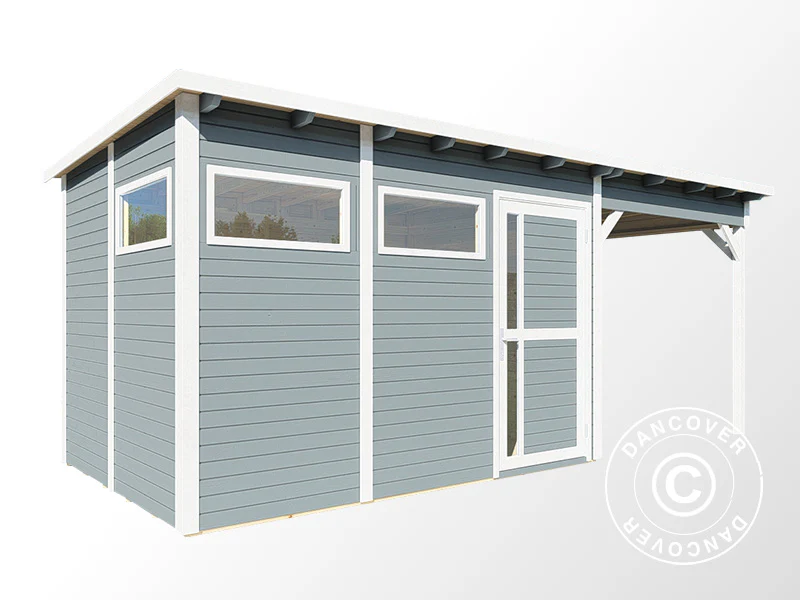 Szopa drewniana z daszkiem, Bertilo Pentus 3L, 5,58x2,34x2,33m, 7,65m²+5,15m², Szara - Image 3