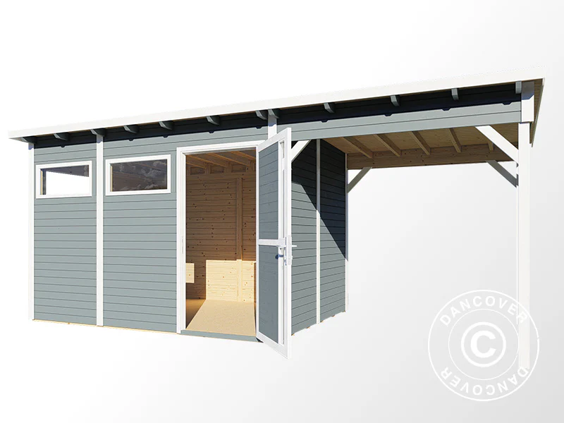 Szopa drewniana z daszkiem, Bertilo Pentus 3L, 5,58x2,34x2,33m, 7,65m²+5,15m², Szara - Image 4