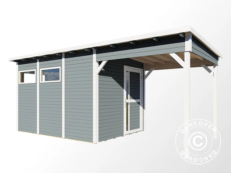 Szopa drewniana z daszkiem, Bertilo Pentus 3L, 5,58x2,34x2,33m, 7,65m²+5,15m², Szara - Image 5