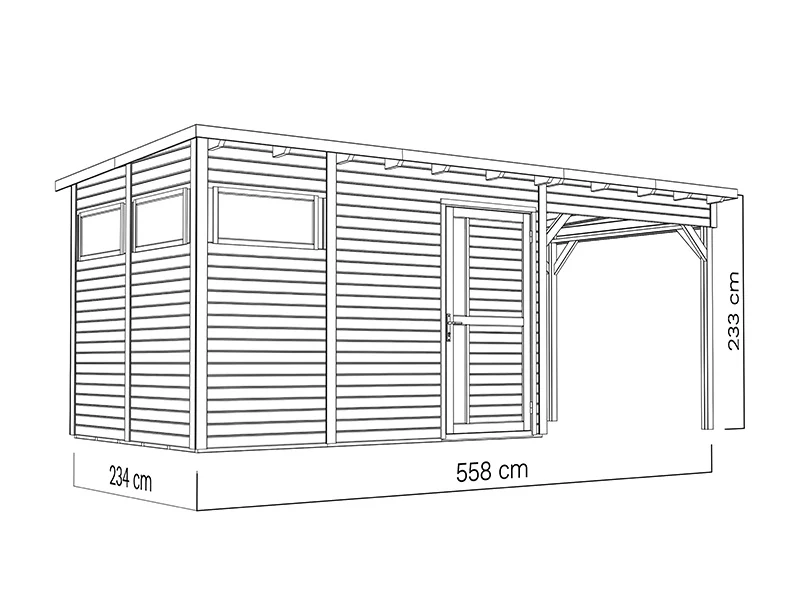 Szopa drewniana z daszkiem, Bertilo Pentus 3L, 5,58x2,34x2,33m, 7,65m²+5,15m², Szara - Image 6