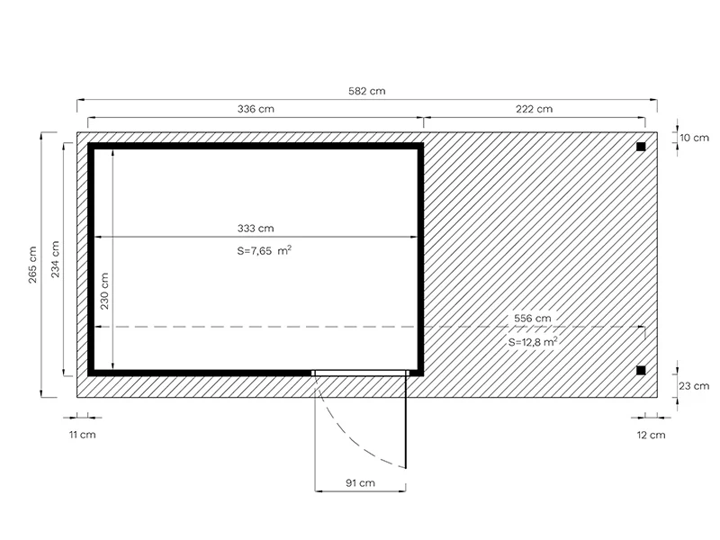 Szopa drewniana z daszkiem, Bertilo Pentus 3L, 5,58x2,34x2,33m, 7,65m²+5,15m², Szara - Image 7