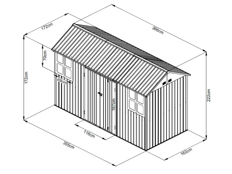 Szopa ogrodowa 3,66x1,72x2,22m, 6,29m², ProShed®, Antracyt/Biały - Image 8